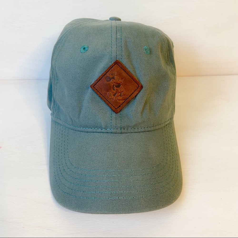 Disney parks hat green with leather mickey patch